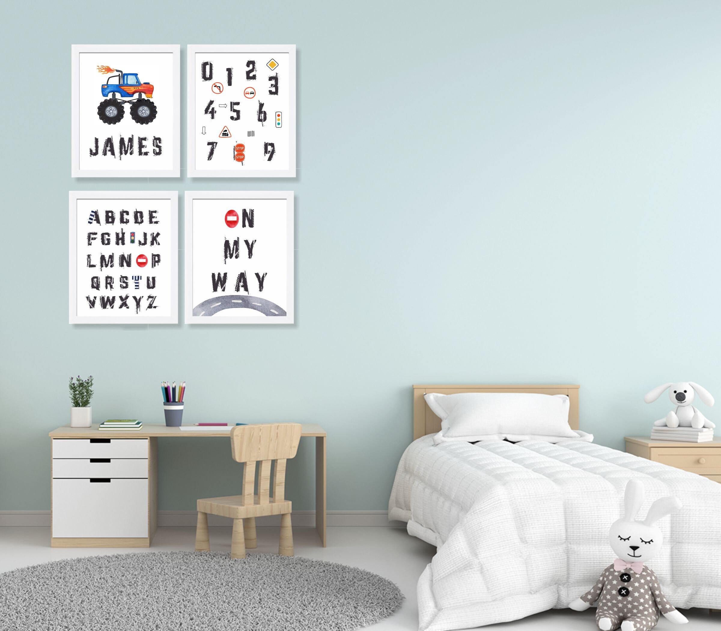 Personalized Monster Trucks Kids Room Prints Set of 4 Dream Big Little – Pixie Paper Store