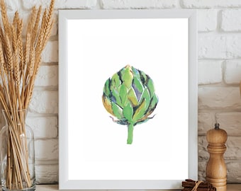 Aquarel artisjok: gicléeprint keukenmuurkunst