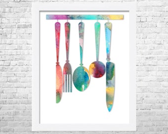 Colorful Kitchen Utensils Art Print: Whimsical Kitchen Decor