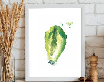 Lettuce Watercolor Art Print: Kitchen Wall Decor