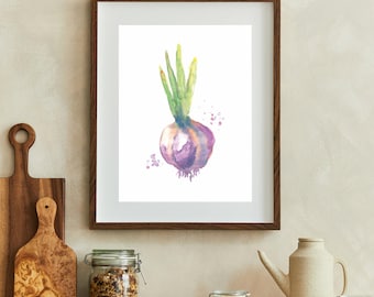 Onion Watercolor Art Print: Kitchen Wall Decor, Vegetable Painting