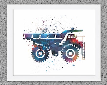 Dump Truck Watercolor Print: Construction Nursery Art