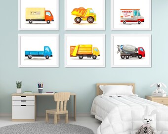 Construction Nursery Art Prints: Watercolor Trucks, Set of 6