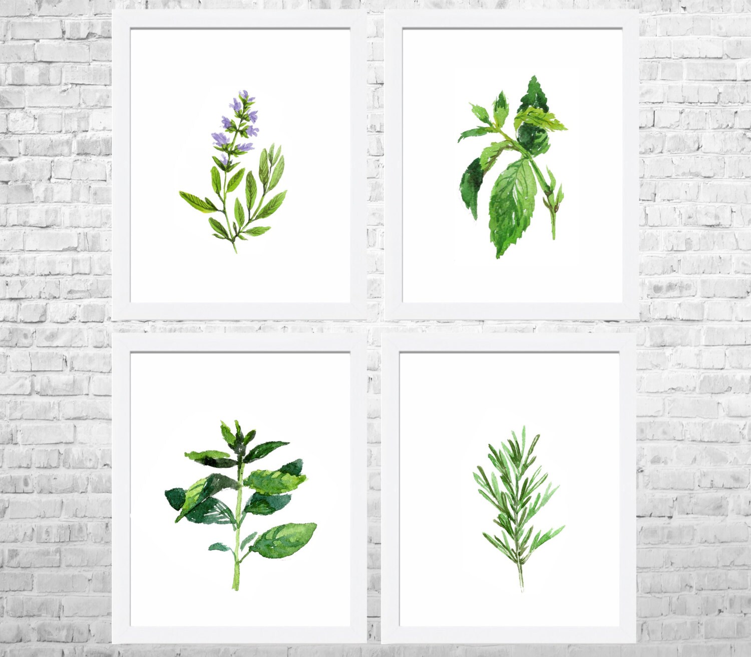 Watercolor Herbs Prints, Kitchen Wall Art Set of 4 Prints, Kitchen Poster Print, Food Art, Kitchen Paintings, Herbs Watercolor Painting
