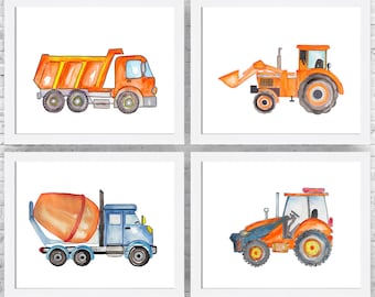 Construction Nursery Art Prints: Truck Theme, Set of 4
