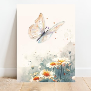 Butterfly And Flowers Watercolor Print, Butterfly Wall Art, Home Wall Art, Butterfly and Flower Watercolor Painting, Home Decor, Nursery Art