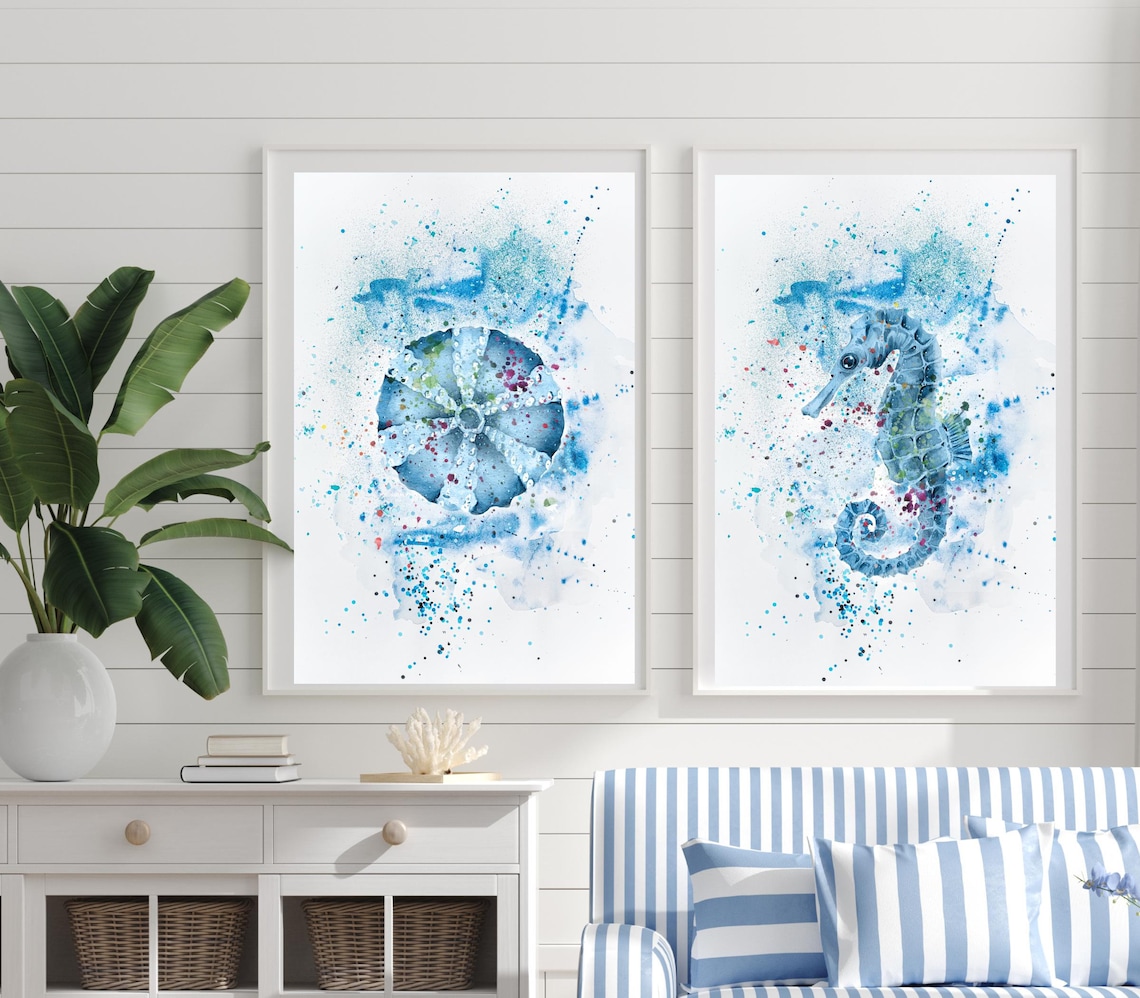Nautical Wall Art Set of 2 Prints Watercolor Painting Etsy