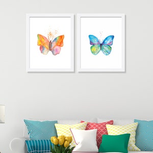 Aquarell Schmetterling Kunst 2er-Set Drucke, Natur Kunst, Schmetterlinge Malerei, Insektenkunst, Schmetterling Illustration, Wohnkultur, bunte Wandkunst