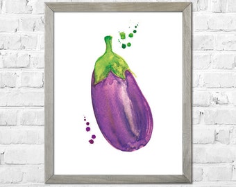 Eggplant Art, Watercolor Print, Kitchen Wall Art, Kitchen Art Print, Vegetable Watercolor Painting, Kitchen Wall Decor
