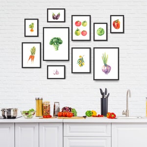 Vegetables Art Print, Kitchen Decor, Vegetables Wall Decor, Vegetables Kitchen Art,  Kitchen Poster, Food Wall Art, Set of 10 Prints