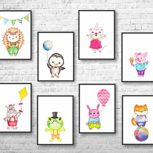 Watercolor Animal Prints, Nursery Wall Art, Kids Room Decor, Colorful Nursery Art, Children&#39;s Art, Kids Wall Decor, Set of 8 Prints