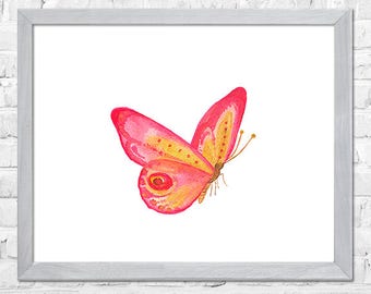 Pink Butterfly Watercolor Painting, Butterfly Illustration, Room Decor, Nursery Art, Nursery Wall Art, Baby Girl Nursery, Nursery Decor