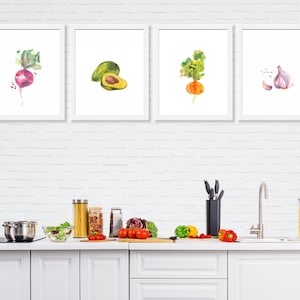 Vegetable Prints Set of 4, Kitchen Wall Art, Vegetables Decor, Vegetables Kitchen Art, Food Artwork, Kitchen Poster, Food Art, Modern Decor