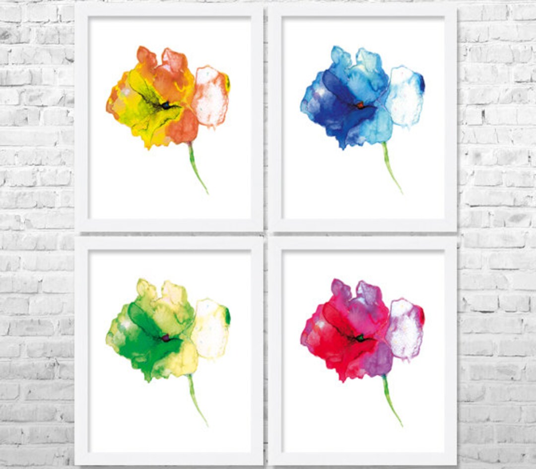 Flower Watercolor Art Prints Set of 4, Floral Print Set. Watercolor