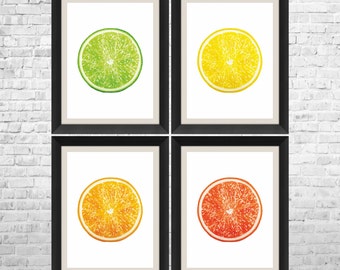 Citrus Kitchen Art, Fruits Print, Fruit Decor, Kitchen Decor, Kitchen Poster, Food Art, Kitchen Print, Set of 4 Fruit Art Prints