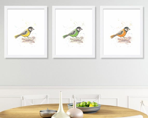 Watercolor Birds Art Print Set - Minimalist Nature Wall Decor