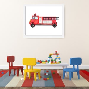 Impresión de camión de bomberos, arte de guardería de construcción, camión de bomberos, cartel de guardería, decoración de construcción, guardería para bebés, impresión de arte para niños, decoración de guardería