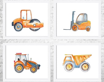 Construction Truck Nursery Art Prints: Set of 4, Baby Boy Decor