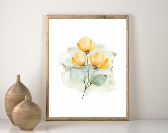 Yellow Flower Watercolor Art Print: Abstract Floral Giclee Poster