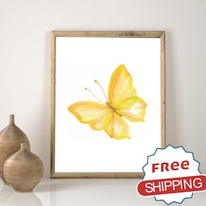 Yellow Watercolor Art, Butterfly Watercolor Print, Butterfly Watercolor Painting, Home Decor, Butterfly Art Print