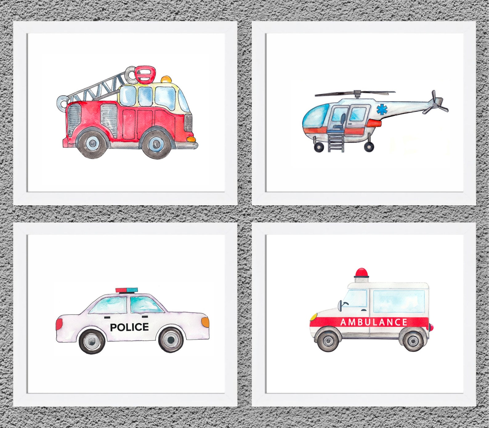 Rescue Vehicles Prints Trucks Car Art Transportation Nursery - Etsy ...