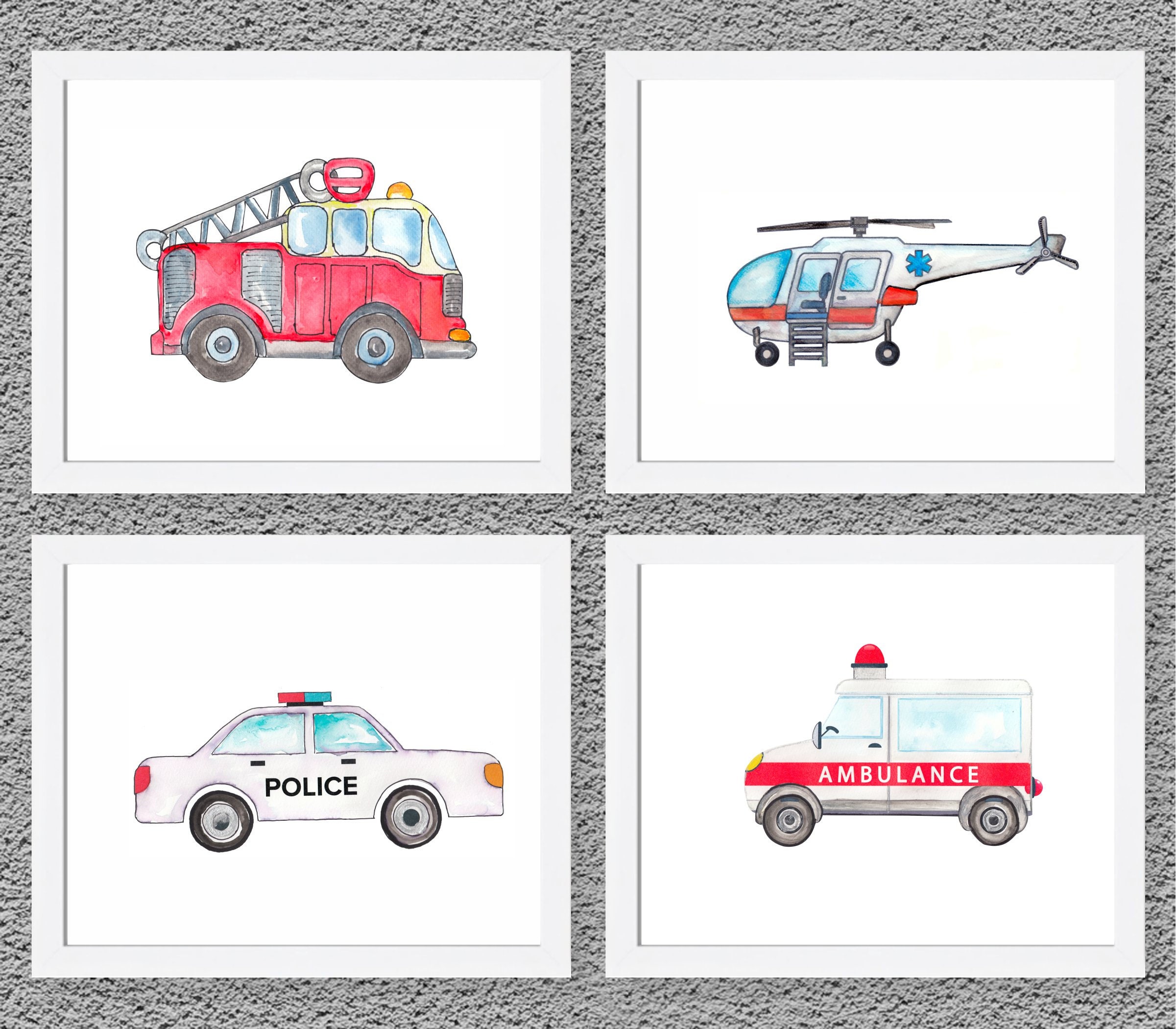 Rescue Vehicles Prints Trucks Car Art Transportation Nursery Etsy