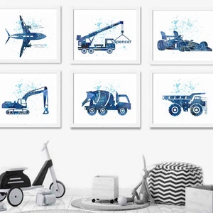 Transportation Wall Art, Transportation Decor, Boy Nursery Art, Transport Nursery, Car Plane Truck Decor, Playroom Art, Set of 6 Prints