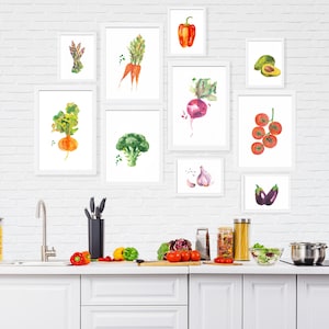 Groenten muurkunst set van 10 prints, groentenprints, keukendecor, groenten keukenkunst, keukenposter, voedselkunst, modern decor