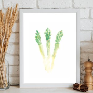 Asparagus Watercolor Print: Green Kitchen Wall Decor