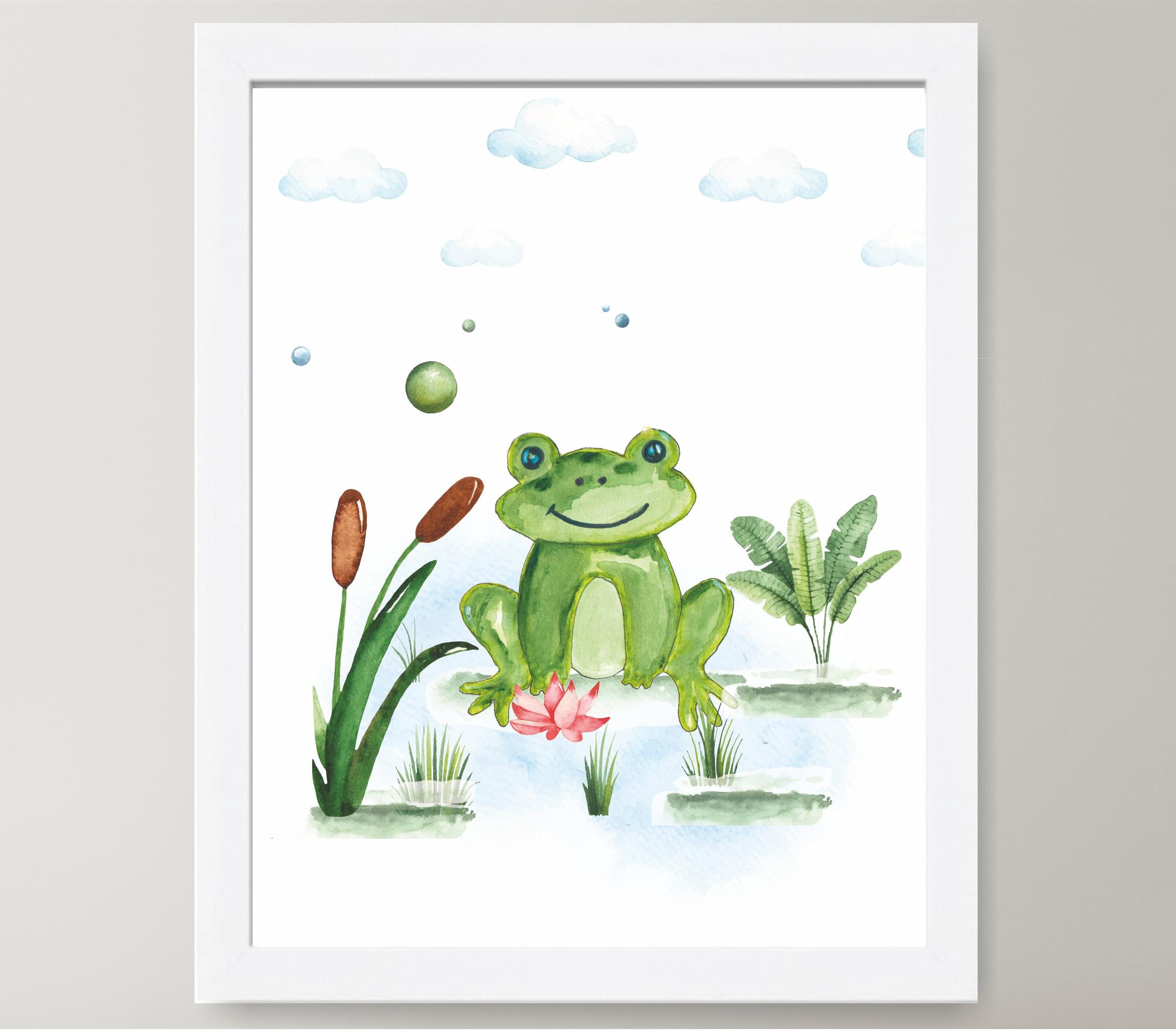 水彩カエル保育園プリント：森の動物アート - Etsy 日本
