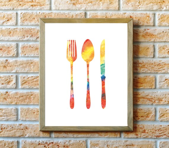 Kitchen Wall Art Kitchen Art Print Fork Spoon And Knife Etsy