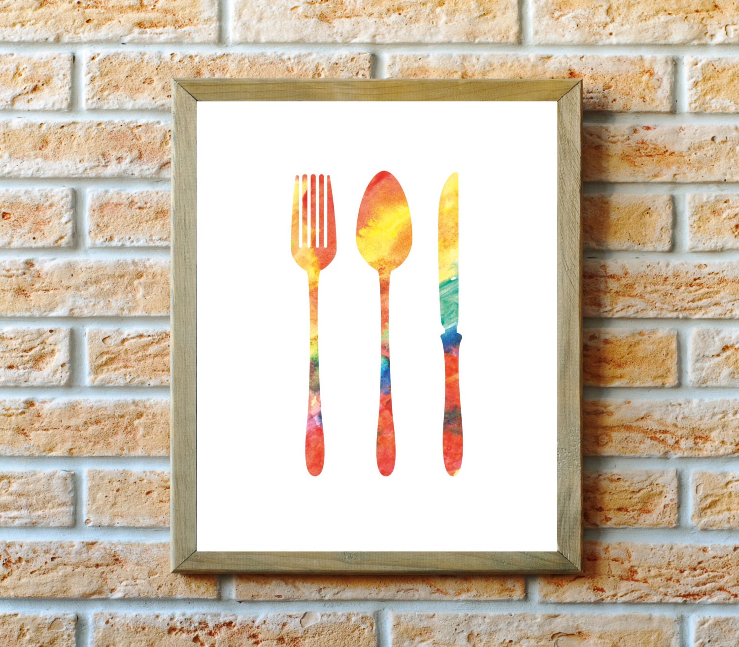KREATIVE ARTS Set 4 Stampe Su Tela Da Cucina 15x30 Cm - Posate E Fiori Di Cotone Ad Acquerello - Quadri Artistici Pronti Da Appendere Per Soggiorno