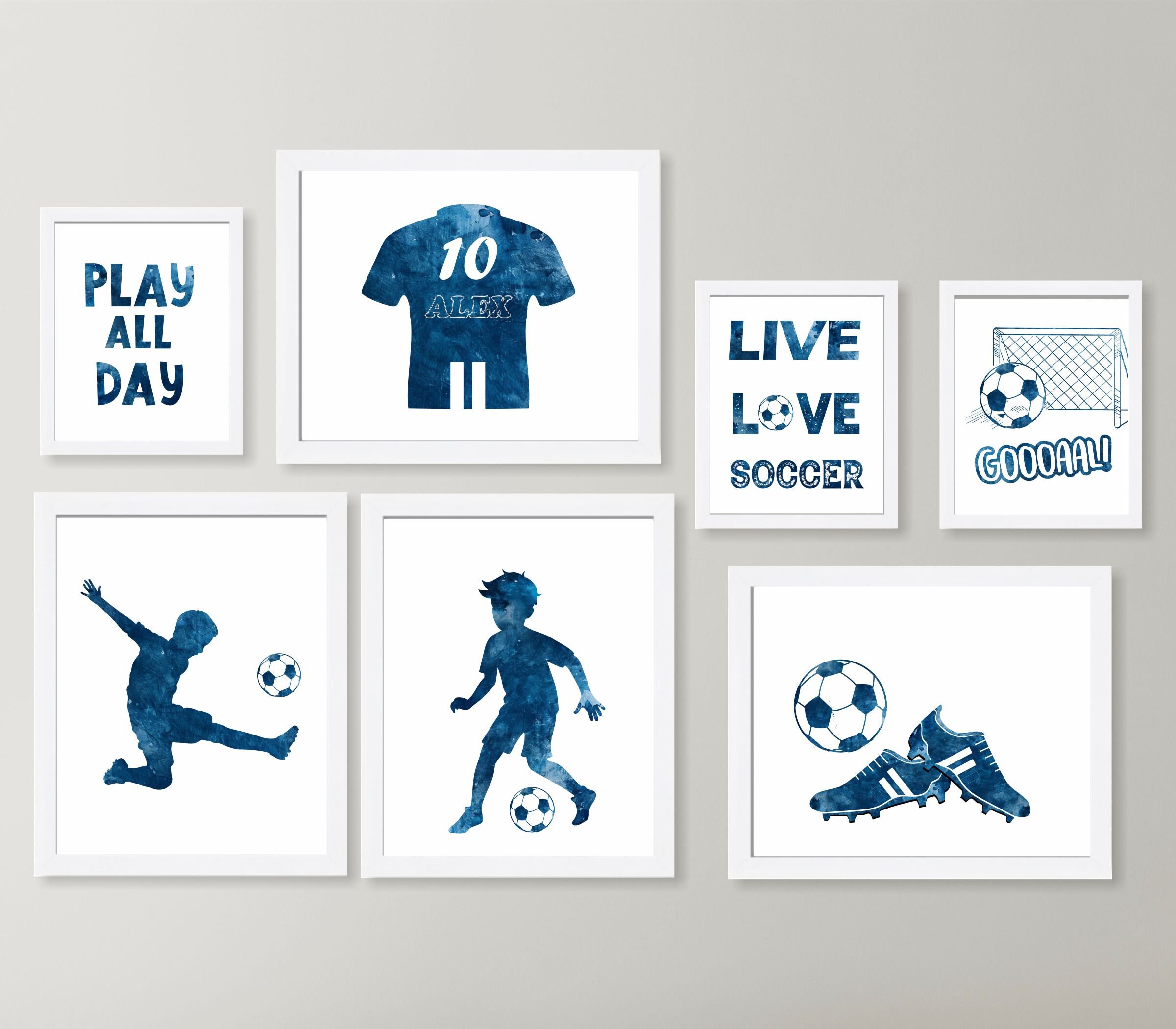 Soccer Prints Set of 7, Soccer Wall Decor, Sport Nursery Art, Custom Name Poster, Sport Wall Art, Boy Playroom Art, Teen bedroom