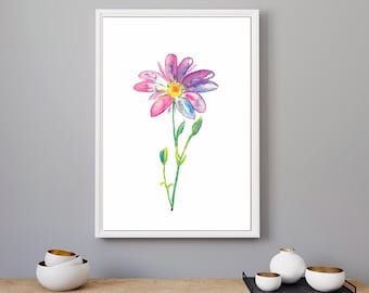 Pintura de flores-flor em aquarela-impressão de flor em aquarela-flor abstrata-arte em flor-flor rosa-impressão floral-arte em aquarela