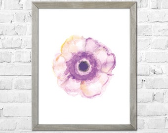 Purple flower art print, watercolor painting flower, abstract flower, watercolor poster, home decor, flower wall art