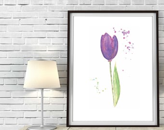 Purple Tulip Watercolor Painting: Floral Art Print