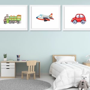 Transportation Nursery Art Prints: Baby Boy Room Decor, Set of 3