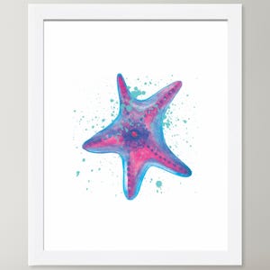Starfish Watercolor Print, Colorful Watercolor Painting, Starfish Decor, Home Wall Decor, Coastal Beach Painting - W223