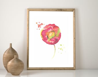 Red Flower Watercolor Art Print: Abstract Floral Painting
