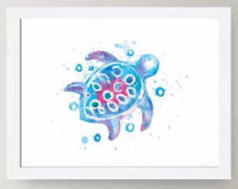 Sea Turtle Watercolor Print: Nautical Wall Art