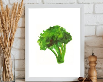 Broccoli Watercolor Art Print: Kitchen Wall Decor