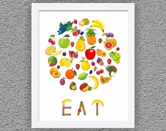 Kitchen Wall Art, Fruits Print, Kitchen Typographic Print, Dining Wall Decor, Modern Decor, Kitchen Poster Print, Wall Art Kitchen