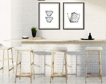 Tea and Coffee Kitchen Art Prints Set of 2