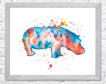 Hippo Watercolor Print, Hippo Painting, Watercolor Art, Animal Art, Nursery Art Print, Wall Art Print, Watercolor Painting , Home Decor