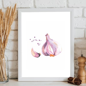 Knoblauch Druck, Lebensmittel Kunst, Lebensmittel Illustration, Aquarell Druck, Küchenkunst, Knoblauch Kunst, Gemüse Aquarell Malerei, Küchen Dekor, Wandkunst