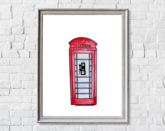 London Red Phone Box Art Print: Retro English Decor