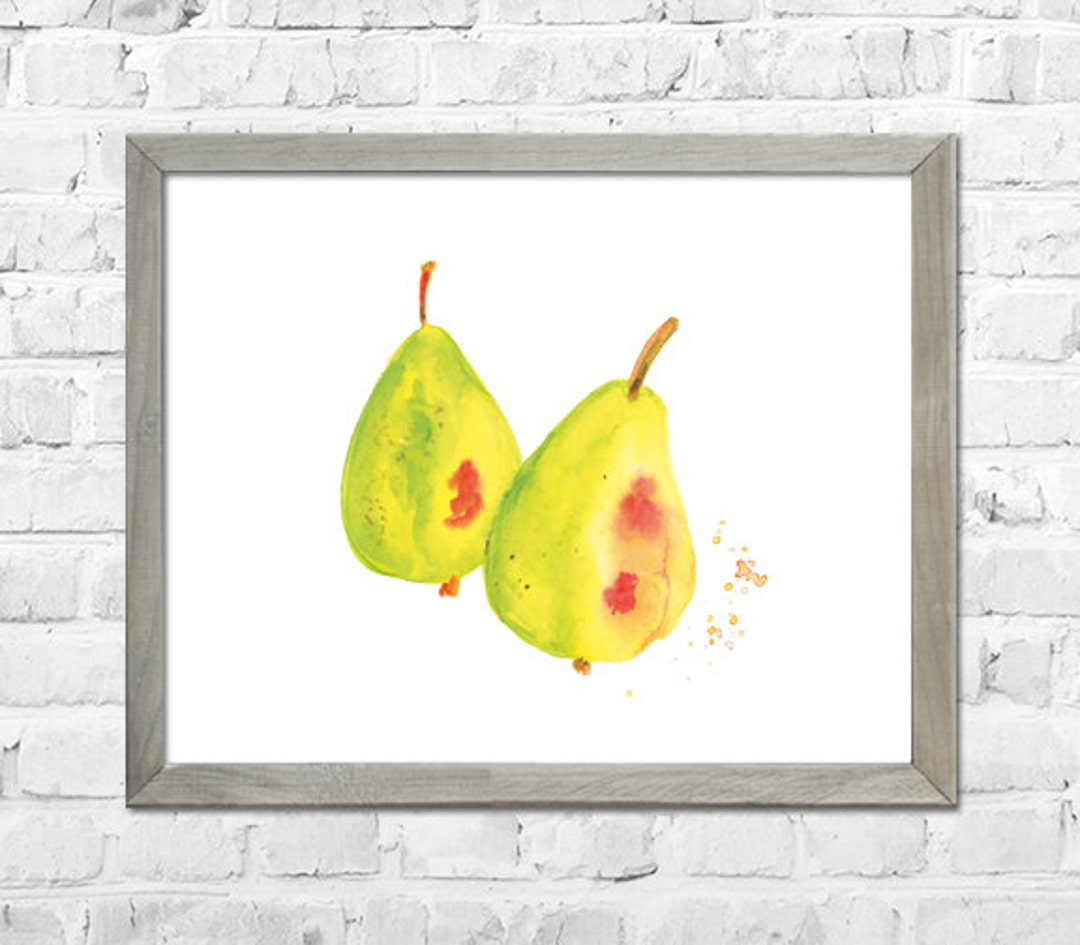 Pears Watercolor Print, Kitchen Wall Decor, Fruit Watercolor Painting
