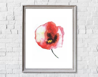 Abstract Floral Watercolor Art Print: Red Poppy Wall Decor