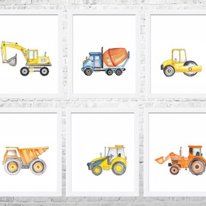 Construction Nursery Art, Truck Wall Art, Trucks Prints, Watercolor Construction Truck, Kids Wall Decor, Nursery Wall Art Set of 6 Prints