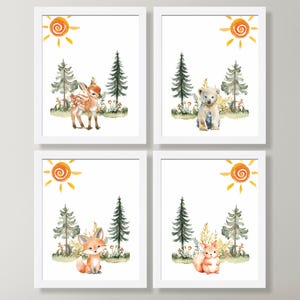 Woodland Animal Prints Set of 4, Nursery Wall Art, Forest Animal Nursery Decor, Watercolor Bear Fox Doe Squirrel Prints, Children&#39;s Art
